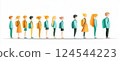 Line of children growing older, each with backpacks 124544223