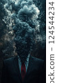 Surreal concept of a faceless man with smoke for a head in a suit 124544234