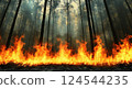 Smoky Forest with Fire Burning Along the Ground 124544235