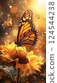 Monarch butterfly on sunflower with glowing effect and bokeh 124544238