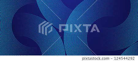 Modern abstract blue background with circular lines. Geometric stripe line art design for poster, brochure, cover, website, header, web banner, presentation 124544292