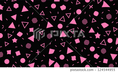 Pink Memphis design pattern on black background Pink Memphis design pattern on black background 124544955
