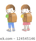 攜帶學校牢房的小學男孩和女孩 124545146