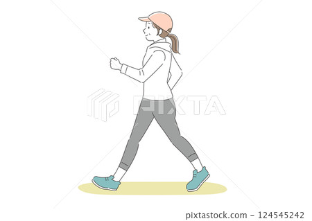 一位中年婦女走路的簡單插畫 一位中年婦女走路的簡單插畫 124545242