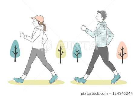 A simple illustration of a man and woman walking in the park 124545244