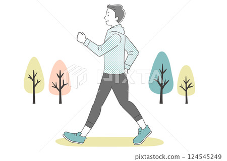 一個人在公園散步的簡單插圖 124545249