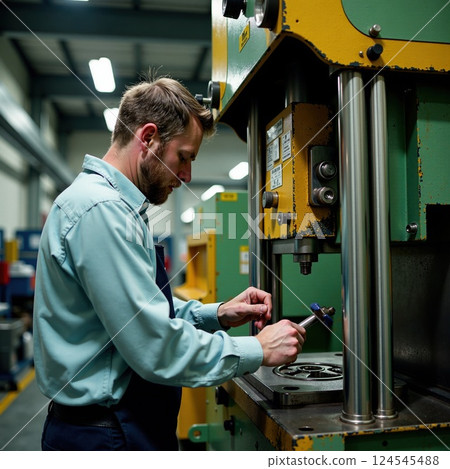 Caucasian male adult working in industrial manufacturing setting 124545488