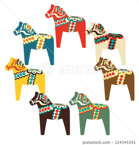 色彩繽紛可愛的達拉馬向量插圖集(圓形) 色彩繽紛可愛的達拉馬向量插圖集(圓形) 124545591