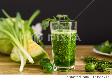 Detox drink with cabbage, greens and superfoods 124545713