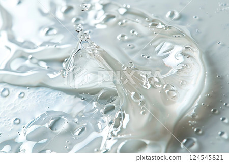 Gel Texture. White Transparent Cosmetic Gel Primer with Splash and Bubbles. Anti Aging Hydro Serum. Hydrate Hyaluronic Acid Moisturizer. Clear Drop of Liquid Foundation Blob. Makeup Product. Closeup Gel Texture. White Transparent Cosmetic Gel Primer with Splash and Bubbles. Anti Aging Hydro Serum. Hydrate Hyaluronic Acid Moisturizer. Clear Drop of Liquid Foundation Blob. Makeup Product. Closeup 124545821