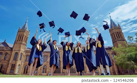 畢業典禮上學生拋帽的動人時刻 124546206