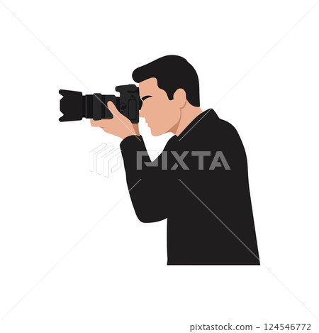 A man focused on capturing a moment with a camera in a flat vector illustration A man focused on capturing a moment with a camera in a flat vector illustration 124546772