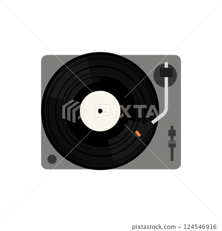 Classic turntable with black vinyl record in flat minimal vector art style 124546916