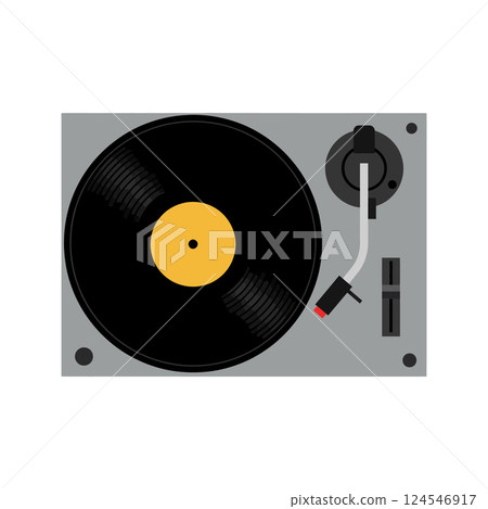 Turntable with a spinning vinyl record in flat design vector art Turntable with a spinning vinyl record in flat design vector art 124546917