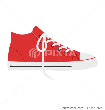 Red high-top sneaker in flat design style showcasing simplicity and modernity in vector art 124546924