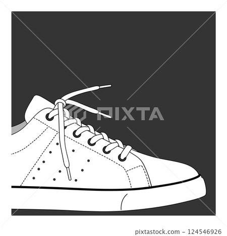 Stylish white sneaker design in minimal flat style showcasing laces and perforations in vector art Stylish white sneaker design in minimal flat style showcasing laces and perforations in vector art 124546926