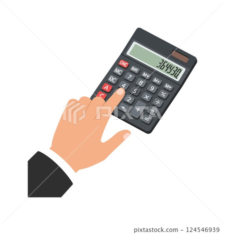 Hand pressing buttons on a calculator in flat design style vector art Hand pressing buttons on a calculator in flat design style vector art 124546939