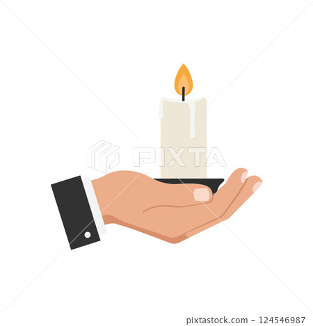 Hand holding a lit candle with a warm glow in a minimal vector illustration Hand holding a lit candle with a warm glow in a minimal vector illustration 124546987