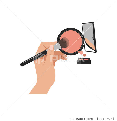 A hand applying blush with a brush in a minimal flat design vector art scene A hand applying blush with a brush in a minimal flat design vector art scene 124547071