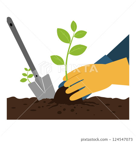 Hand planting a young green plant in rich soil... - Stock Illustration ...