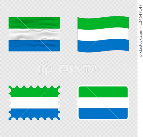 Sierra Leone national flag in four different styles. Sierra Leone national flag in four different styles. 124547147