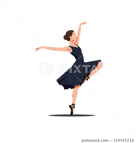 Elegant ballet dancer in a flowing black dress performing a graceful pose in flat vector art Elegant ballet dancer in a flowing black dress performing a graceful pose in flat vector art 124547218
