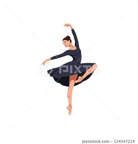 A graceful ballet dancer in a flowing dress performing an elegant pose in flat vector art A graceful ballet dancer in a flowing dress performing an elegant pose in flat vector art 124547219