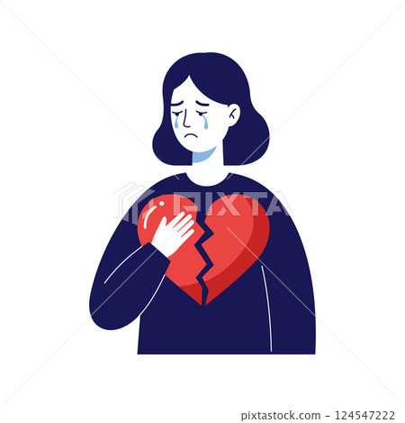 A woman holding a broken heart symbol in a minimal and emotional vector illustration A woman holding a broken heart symbol in a minimal and emotional vector illustration 124547222