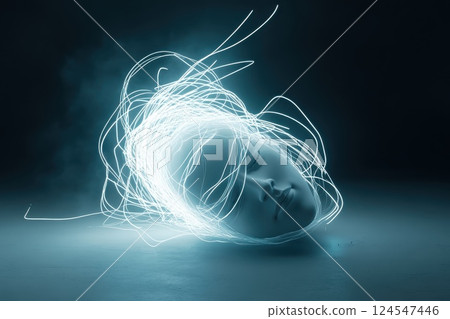 A face with a tangled mess of wires around it A face with a tangled mess of wires around it 124547446