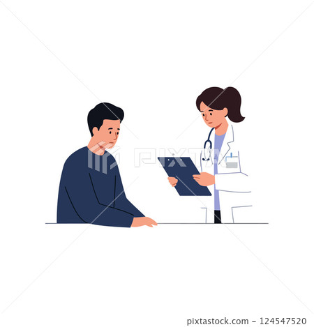 Doctor consulting with patient, flat design, medical vector illustration Doctor consulting with patient, flat design, medical vector illustration 124547520