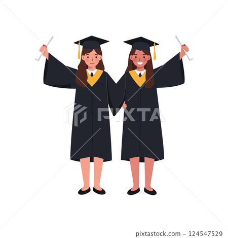 Two cheerful graduates celebrating success in minimal vector art 124547529