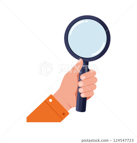 Hand holding a magnifying glass in a flat design style vector illustration Hand holding a magnifying glass in a flat design style vector illustration 124547723