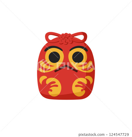 Red lucky charm bag with bold eyes and intricate patterns in flat vector art 124547729