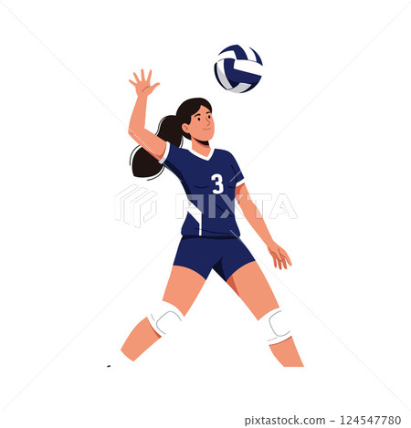 Female volleyball player in action, showcasing athleticism in a flat vector illustration Female volleyball player in action, showcasing athleticism in a flat vector illustration 124547780