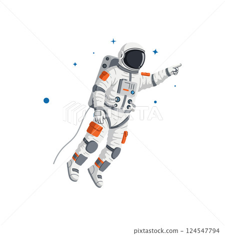 Astronaut in a white space suit floating in zero gravity, detailed vector illustration 124547794