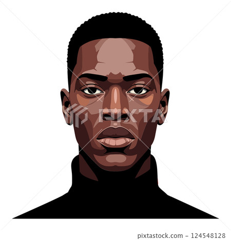Detailed portrait of a confident man with a serious expression in a minimal vector illustration 124548128