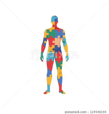 Colorful puzzle piece silhouette representing diversity and inclusion in a flat vector illustration 124548193
