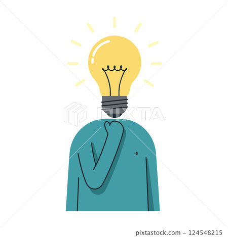 Person with a light bulb for a head showcasing creativity in a minimal flat vector art style 124548215