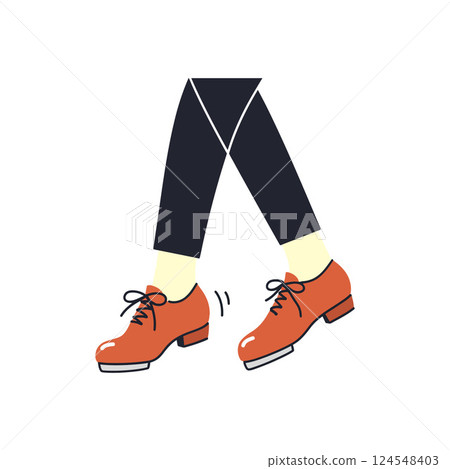 A pair of legs wearing stylish orange shoes performing a tap dance in a flat vector illustration A pair of legs wearing stylish orange shoes performing a tap dance in a flat vector illustration 124548403