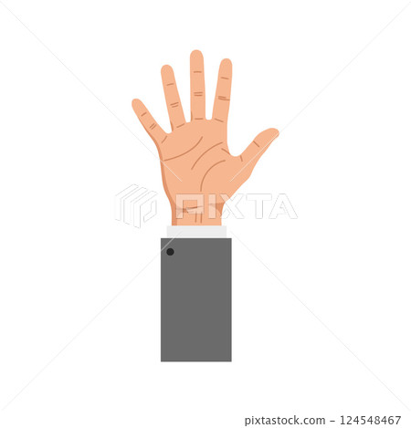 Hand with outstretched fingers in a flat design style showcasing a formal attire for vector art 124548467