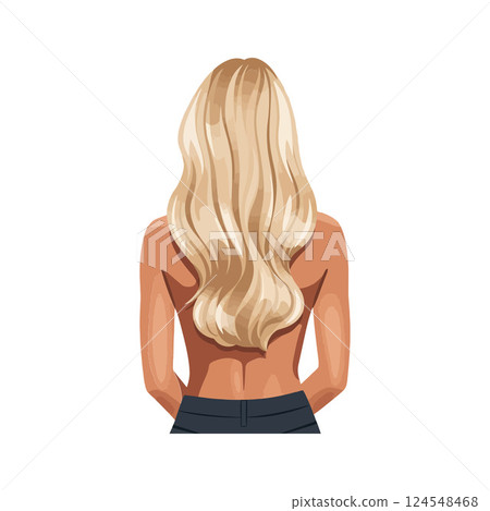 Woman with long blonde hair wearing casual pants in a minimal, flat design vector art Woman with long blonde hair wearing casual pants in a minimal, flat design vector art 124548468