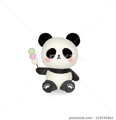 Illustration of a panda holding a dumpling 124548862