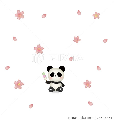 Illustration of a panda watching cherry blossoms 124548863
