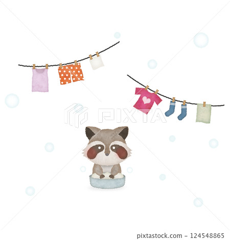 Illustration of a raccoon doing laundry 124548865