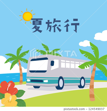 Summer seaside background and bus illustration Summer seaside background and bus illustration 124549037