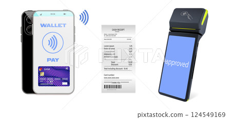 Vector Realistic 3d Payment Wi-Fi Machine, Smarthone. POS Terminal Vector Realistic 3d Payment Wi-Fi Machine, Smarthone. POS Terminal 124549169