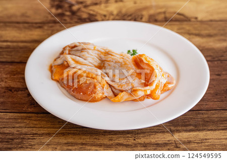 Garlic miso marinated chicken 124549595