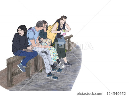 人物，全身，外國遊客，坐著（無陰影） 124549652