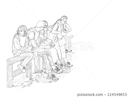 彩色書籍插圖“正在休息的外國遊客” 124549653