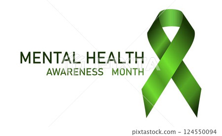 Mental Health Awareness Month. Green awareness ribbon. Raising awareness of mental health campaign. Mental Health Awareness Month vector illustration with green ribbon loop. Concept illustration Mental Health Awareness Month. Green awareness ribbon. Raising awareness of mental health campaign. Mental Health Awareness Month vector illustration with green ribbon loop. Concept illustration 124550094